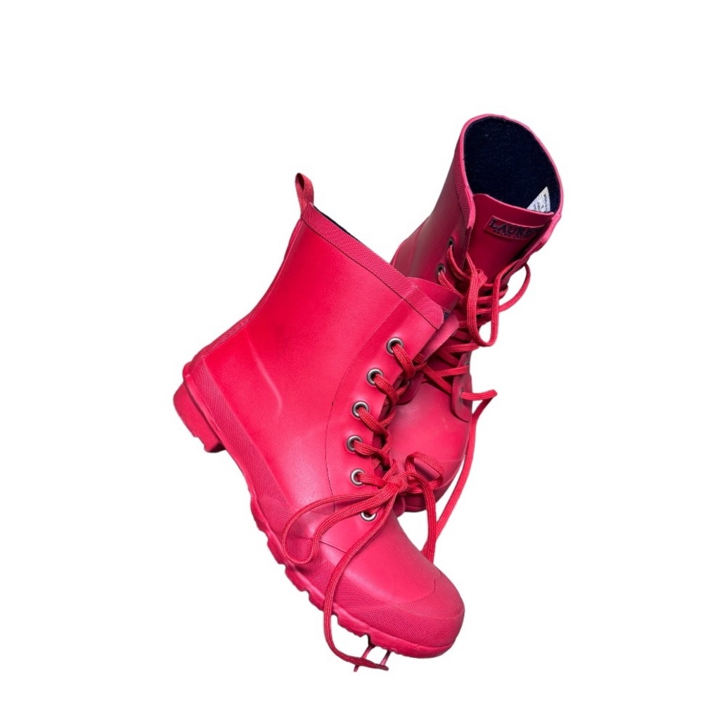 LAUREN Ralph Lauren mono red combat rain boots 8
